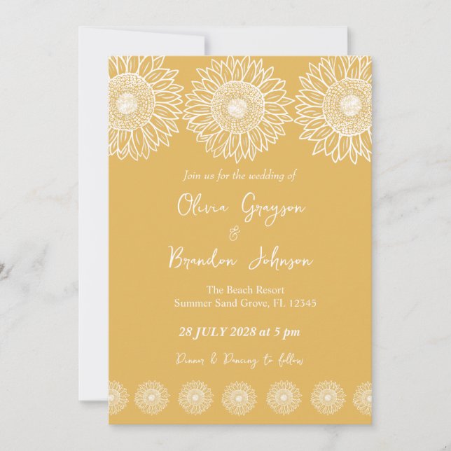 Convite Girasóis Jardim Moderno Floral Casamento (Frente)
