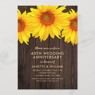 Convite Girasol 40º Aniversário de Casamento Madeira Rústi