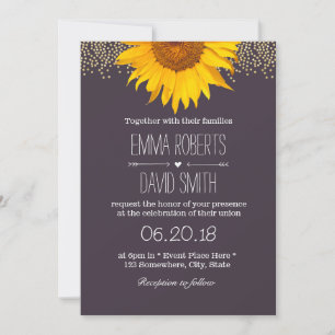 Convite Girasol Country Dots Dourados Elegante Casamento R