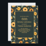 Convite Girassóis Amarelos Black 60th Birthday<br><div class="desc">Girassóis amarelos bonitos no 60º convite de aniversário preto para mulheres. Personalize acrescentando o nome da convidada de honra,  sua idade e suas informações de partido. Entre em contato conosco para obter ajuda com a personalização ou para solicitar produtos correspondentes.</div>