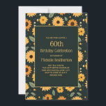 Convite Girassóis Amarelos Black 60th Birthday<br><div class="desc">Girassóis amarelos bonitos no 60º convite de aniversário preto para mulheres. Personalize acrescentando o nome da convidada de honra,  sua idade e suas informações de partido. Entre em contato conosco para obter ajuda com a personalização ou para solicitar produtos correspondentes.</div>