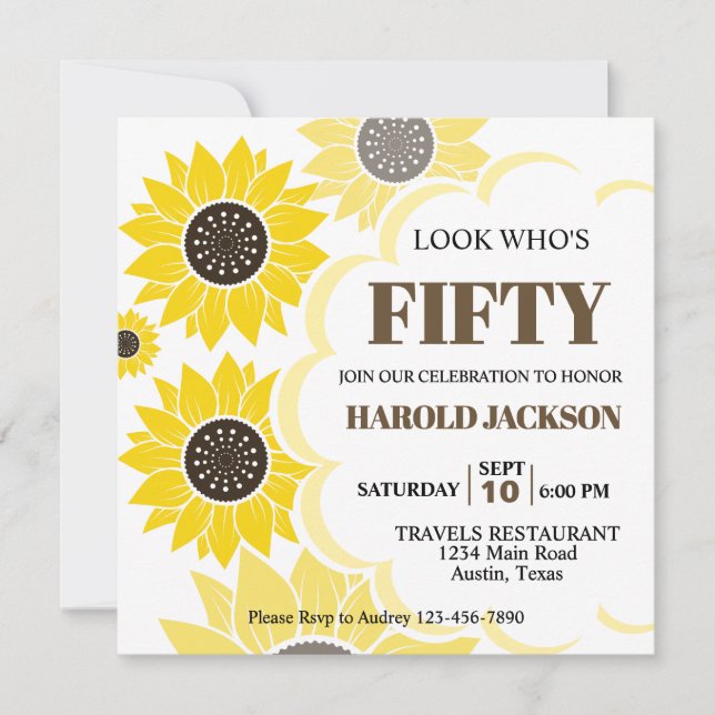 Convite Girassóis Amarelos bonito De Qualquer Idade Aniver (Frente)