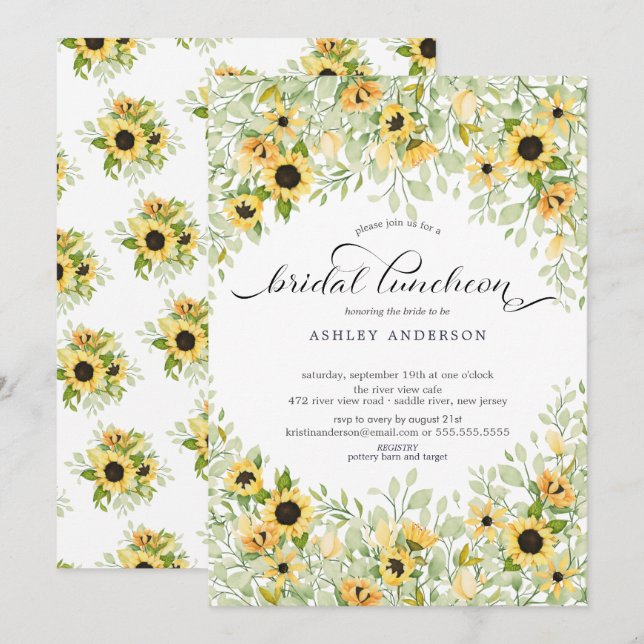 Convite Girassóis Amarelos de Outono Almoço de Noiva (Frente/Verso)