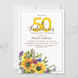 Convite Girassóis Amarelos Floral Roxa 50 Fabuloso