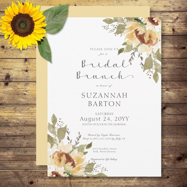 Convite Girassóis Amarelos Grandes Rústicos Macios Brunch  (Soft Rustic Large Yellow Sunflowers Bridal Brunch Invitation)