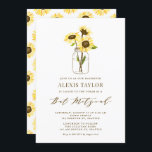 Convite Girassóis amarelos no Mason Jar Bat Mitzvah<br><div class="desc">Convide familiares e amigos para o seu evento com este convite personalizável do bat mitzvah. Apresenta girassóis amarelos num pote de mason. Personalize adicionando seus detalhes. Este convite de morcego de girassol mitzvah é perfeito para qualquer tema ou estação.</div>