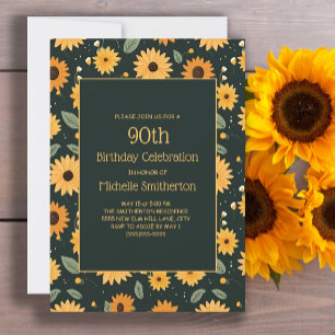 Convite Girassóis Amarelos Pretos Aniversário de 90 anos