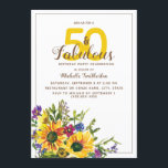 Convite Girassóis Amarelos Roxo Floral 50 Fabuloso<br><div class="desc">Lindas flores roxas e amarelas,  ao estilo do véu,  e flores de aquarela,  e flores de girassol,  cor de água botânica em branco 50 e Fabuloso 50º convite de aniversário. Entre em contato conosco para obter ajuda com a personalização ou para solicitar produtos correspondentes.</div>