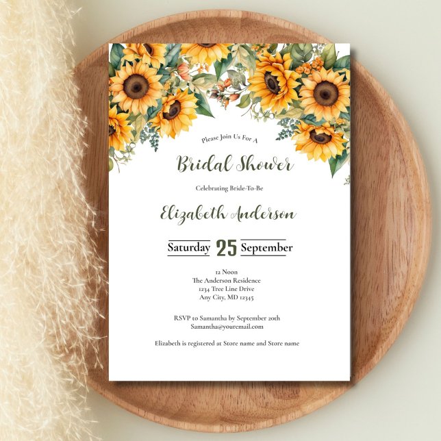 Convite Girassóis Aquarela Chá de panela Florestal (Sunflowers Rustic Country Bridal Shower Invitation)