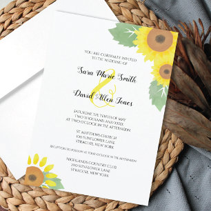 Convite Girassóis Aquarela Floral Casamento Amarelo Ensola