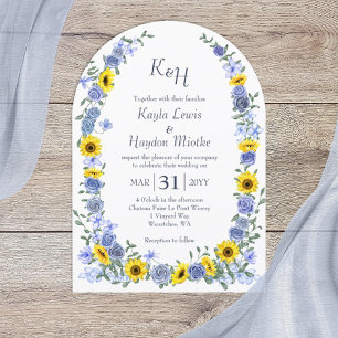 Convite Girassóis Arcos de Casamento Jardim de Rosas Azul 