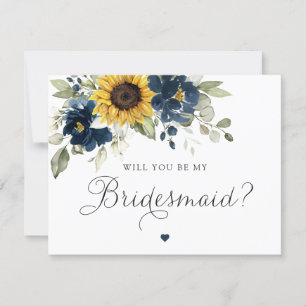 Convite Girassóis Azul Floral Você Será Minha Porta-Voz