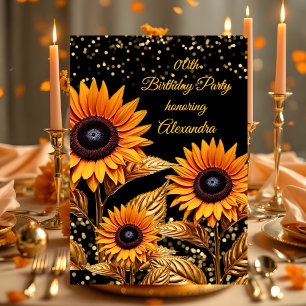 Convite Girassóis Brilham Laranja Dourado Preto Aniversári