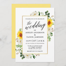 Convite Girassóis Caligrafia Branca Casamento Floral