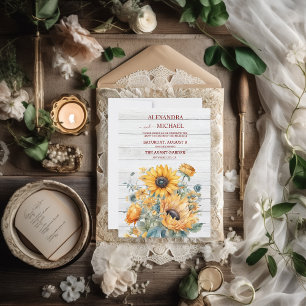 Convite Girassóis de Aquarela de Outono Casamento