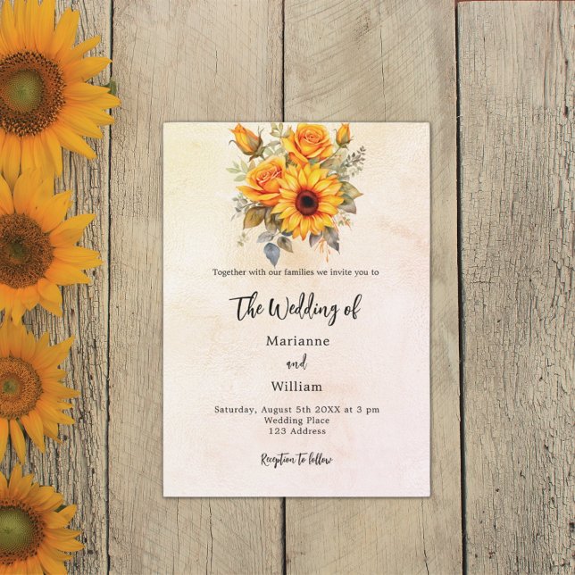 Convite Girassóis de casamento rústico amarelo outono (Criador carregado)