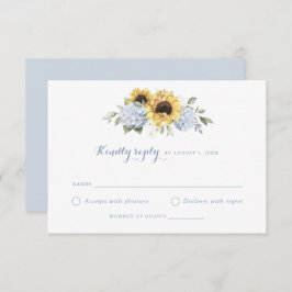 Convite Girassóis Dusty Blue Hydrangea Casamento RSVP