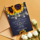 Convite Girassóis e girassóis bragos sórdidos<br><div class="desc">Floral elegante outono doce 16/16 convite de aniversário no modelo escuro da meia-noite marinho azul com buquês de girassóis de ouro amarelo e cordas de luzes cintilantes. Preencha suas informações nos pontos, Você pode optar por personalizá-las mudando ainda mais as fontes e as cores das letras. — O convite é...</div>