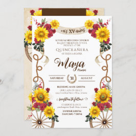 Convite Girassóis e Rosas vermelhas Russo Charro Quinceane