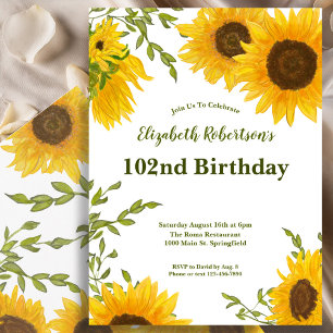 Convite Girassóis em Aquarela Aniversário de 102 anos da M