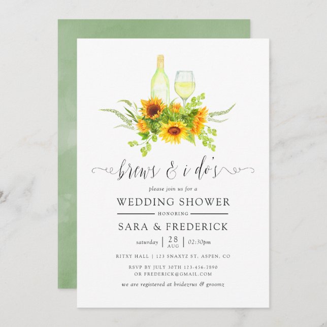 Convite Girassóis em aquarela Bebidas antes dos Eu Quero's (Frente/Verso)
