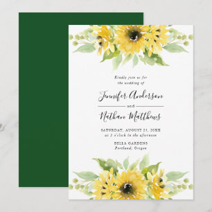 Convite Girassóis em Aquarela Bouquets Florais   Casamento