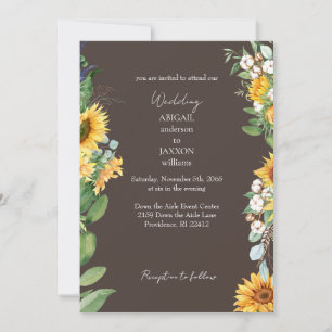 Convite Girassóis em Aquarela Casamento Marrom Escuro