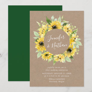 Convite Girassóis Em Aquarela Coroa Floral Casamento Rústi