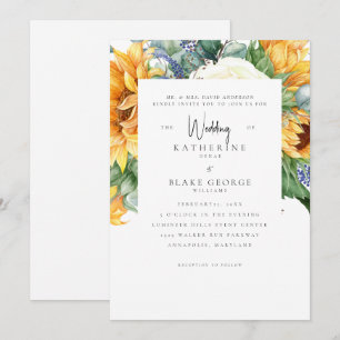 Convite Girassóis em Flor Branca Casamento