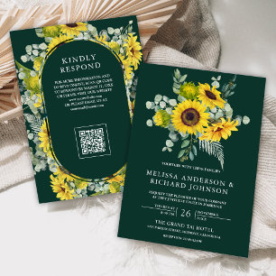 Convite Girassóis Eucalipto Código QR Casamento Esmeralda