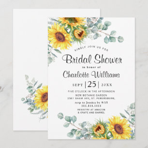 Convite Girassóis Eucalyptus Watercolor Chá de panela
