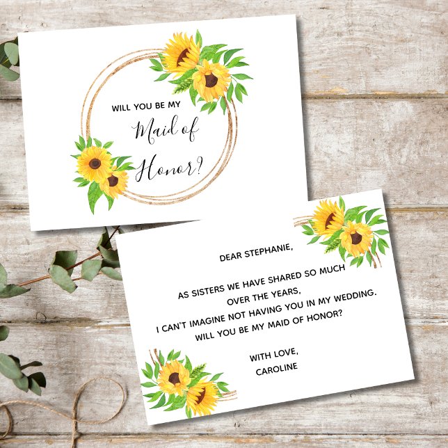 Convite Girassóis Florais Amarelos Você Será a Dama de Hon (Sunflowers Will You Be My Maid of Honor Card. Printed or Digital Instant download)