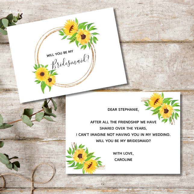 Convite Girassóis Florais Amarelos Você Será Minha Dama de (Sunflowers Bridesmaid Proposal card. Add your personal message to the back of the card)