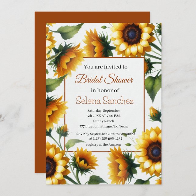 Convite Girassóis Florais Noiva Para Seu Chá de panela (Frente/Verso)