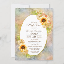 Girassóis Floral com Quadro Dourado Alto Chá