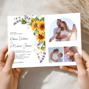 Convite Girassóis Lavanda Tudo em Um Código QR Casamento