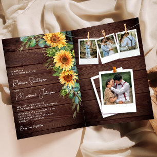 Convite Girassóis Madeira de Eucalipto Código QR Casamento