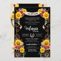 Girassóis Rosas vermelhas Black Charro Quinceanera