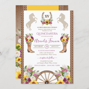 Convite Girassóis Russo Floral Charro Quinceanera