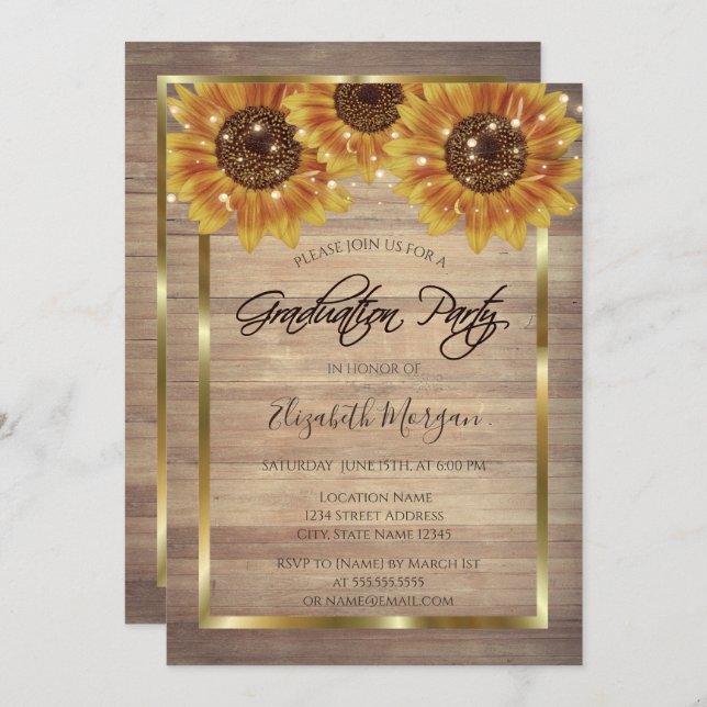 Convite Girassóis russos,Luzes, Festa de formatura de made (Frente/Verso)