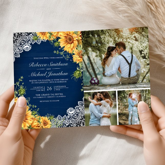 Convite Girassóis Rústicos Casamento Código QR Madeira Azu (Criador carregado)