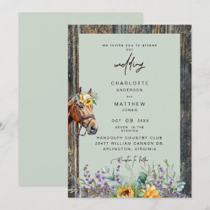 Convite Girassóis Rústicos Cavalos Madeira Casamento