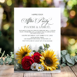 Convite Girassóis Rústicos e Rosas Festa de Casamento Pós-