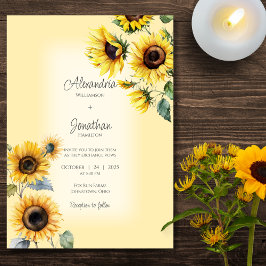 Convite Girassóis Rústicos em Casamento Dourado Pálido Des