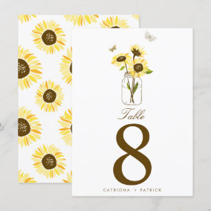 Convite Girassóis Rústicos em Números de Mesa em Pote de P