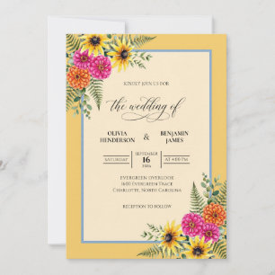 Convite Girassol Amarelo Casamento Eucalipto Magenta