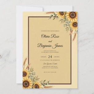 Convite Girassol Amarelo País Eucalipto Casamento
