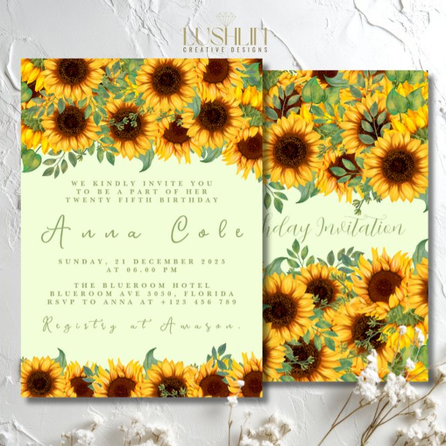 Convite Girassol Aniversário Rustic Yellow Floral (Criador carregado)