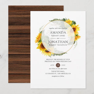 Convite Girassol Aquarela Casamento Geométrico Rústico
