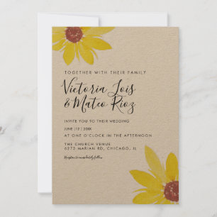 Convite Girassol Aquarela Flor Selvagem Casamento Rústico